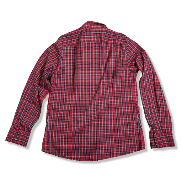 ⭐️LANDS END Red Plaid Supima Cotton Button-Up Shirt - Picture 2 of 4